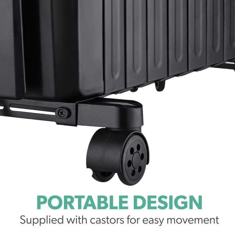 electriQ 2000W Oil Filled Radiator with Thermostat and 24 hr Timer - Black - Image 6