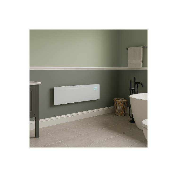 electriQ 750W Smart Slim Gloss White Glass Panel Heater Wall Mounted or Skirting Fitted Bathroom Safe Energy Efficient - Image 2