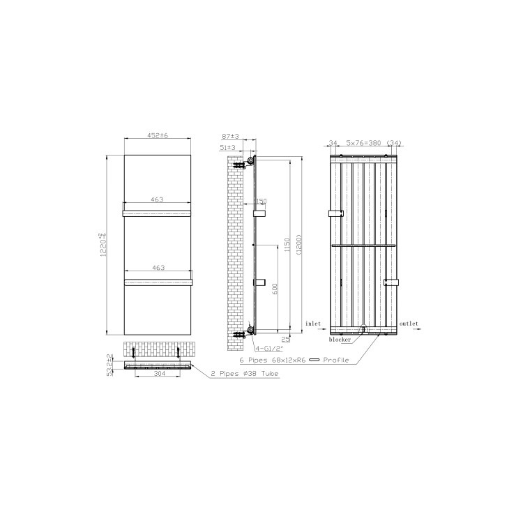 Black Vertical Panel Radiator with Towel Bars 1220 x 452mm - Hesperia - Image 5
