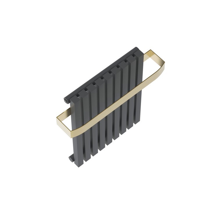 Gunmetal Single Panel Radiator with Brass Towel Bar 600 x 600mm - Iraya - Image 5