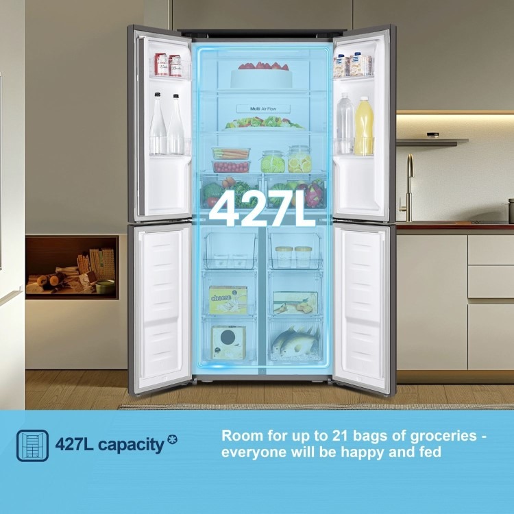 Fridgemaster 427 Litre Four Door American Fridge Freezer - Silver - Image 6