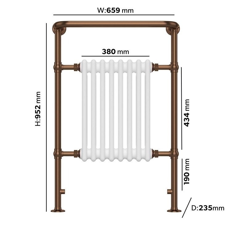 White and Bronze Traditional Column Radiator with Towel Rail 952 x 659mm - Regent - Image 5