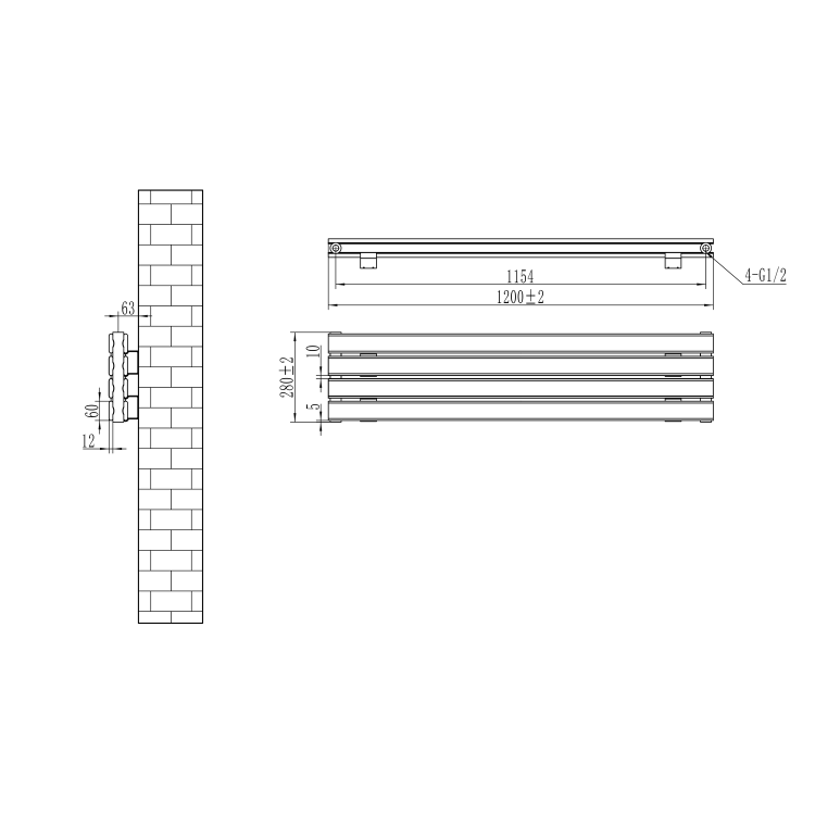 Riace Linea Dark Grey Anthracite Flat Designer Radiator 280x1200mm Double Panel 1949 BTU - Horizontal Bars - Image 5