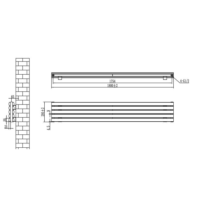 Sorrento Linea Midnight Black Oval Designer Radiator 295x1800mm Double Panel 3171 BTU - Horizontal Bars - Image 5