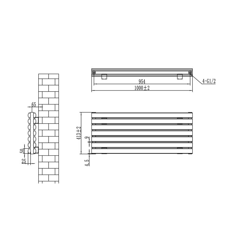Sorrento Linea Dark Grey Anthracite Oval Designer Radiator 413x1000mm Double Panel 2584 BTU - Horizontal Bars - Image 5