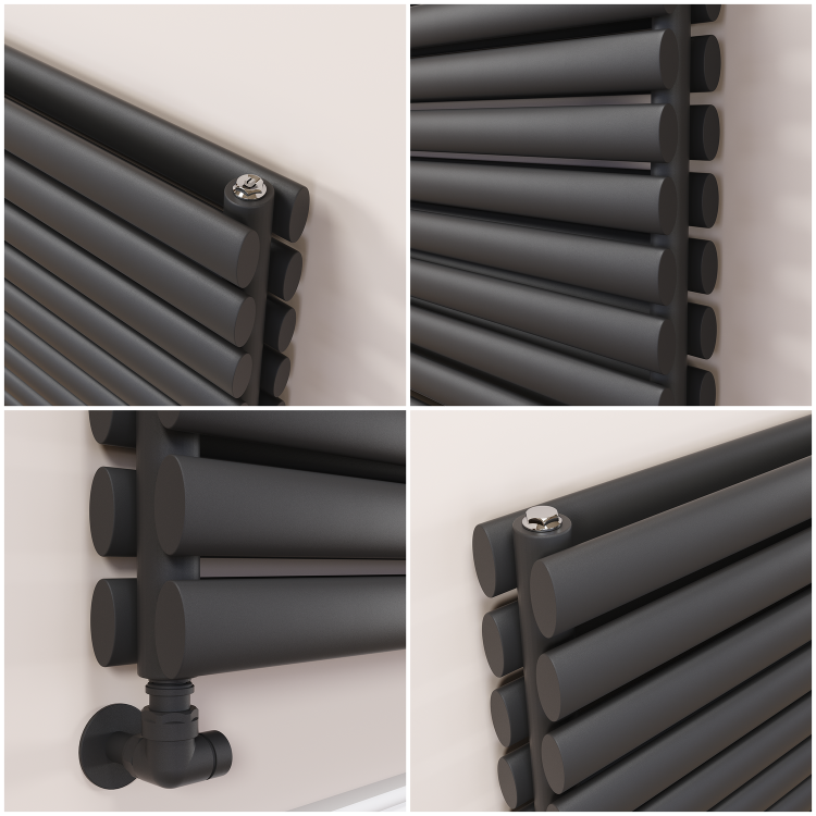 Sorrento Linea Midnight Black Oval Designer Radiator 472x1400mm Double Panel 4010 BTU - Horizontal Bars - Image 3