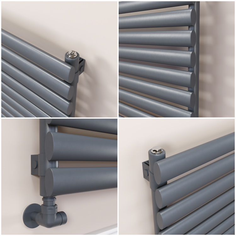 Sorrento Linea Dark Grey Anthracite Oval Designer Radiator 590x1000mm Single Panel 2420 BTU - Horizontal Bars - Image 4
