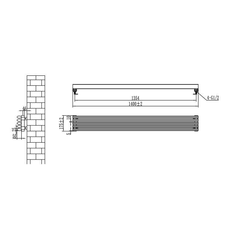 Ventura Linea White Oval Unique Designer Radiator 175x1200mm Single Panel 1147 BTU - Horizontal Bars - Image 5
