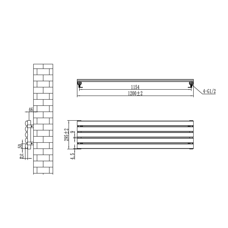 Sorrento Linea White Oval Designer Radiator 295x1200mm Single Panel 1433 BTU - Horizontal Bars - Image 5