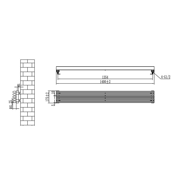 Ventura Linea Dark Grey Anthracite Oval Unique Designer Radiator 175x1400mm Single Panel 1348 BTU - Horizontal Bars - Image 5