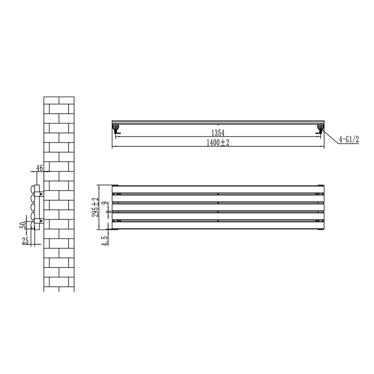 Sorrento Linea Dark Grey Anthracite Oval Designer Radiator 295x1400mm Single Panel 1659 BTU - Horizontal Bars - Image 5