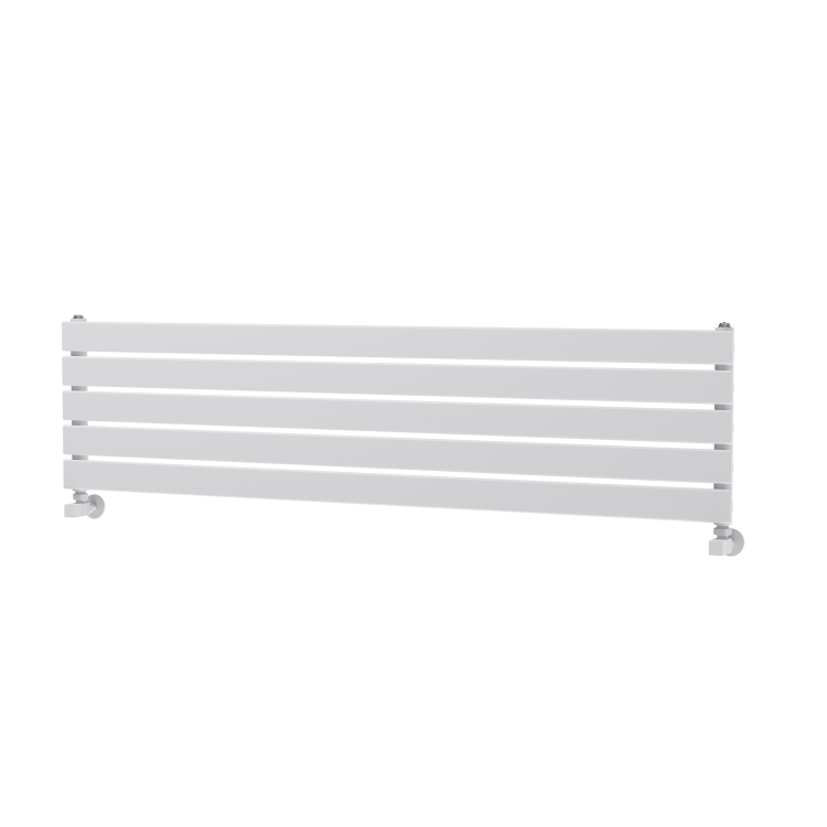 Riace Linea White Flat Designer Radiator 350x1400mm Single Panel 1850 BTU - Horizontal Bars - Image 4