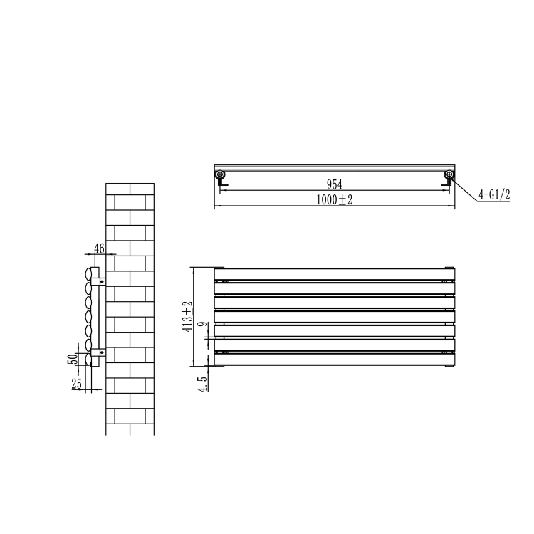 Sorrento Linea White Oval Designer Radiator 413x1000mm Single Panel 1696 BTU - Horizontal Bars - Image 2