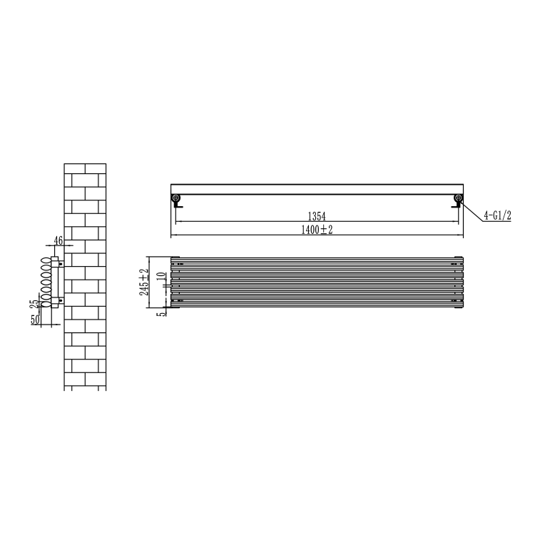 Ventura Linea Dark Grey Anthracite Oval Unique Designer Radiator 245x1200mm Single Panel 1553 BTU - Horizontal Bars - Image 5