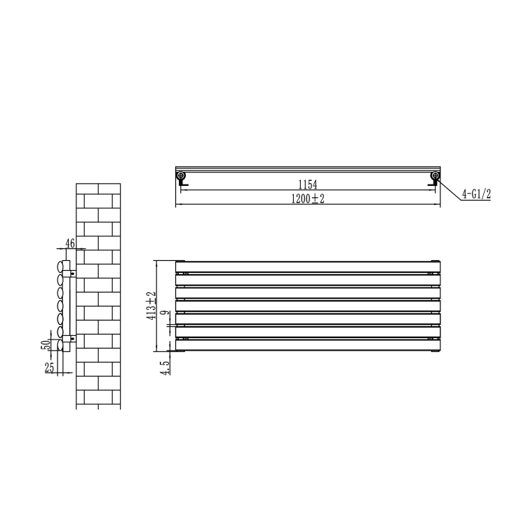 Sorrento Linea White Oval Designer Radiator 413x1200mm Single Panel 2007 BTU - Horizontal Bars - Image 5