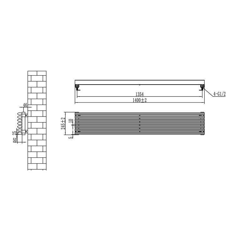 Ventura Linea Dark Grey Anthracite Oval Unique Designer Radiator 245x1400mm Single Panel 1860 BTU - Horizontal Bars - Image 5
