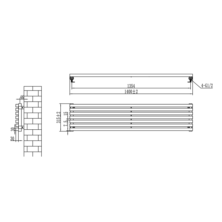 Ravello Linea White Square Designer Radiator 315x1400mm Single Panel 2034 BTU - Horizontal Bars - Image 5