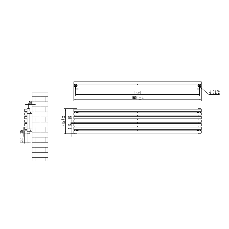 Ravello Linea Dark Grey Anthracite Square Designer Radiator 315x1600mm Single Panel 2297 BTU - Horizontal Bars - Image 5