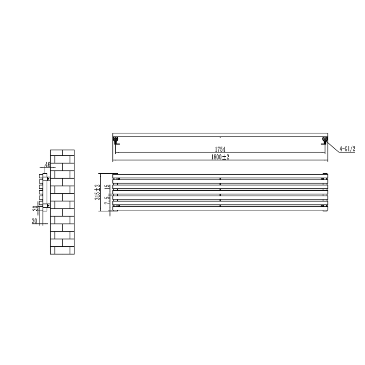 Sorrento Linea White Oval Designer Radiator 472x1400mm Single Panel 2655 BTU - Horizontal Bars - Image 5