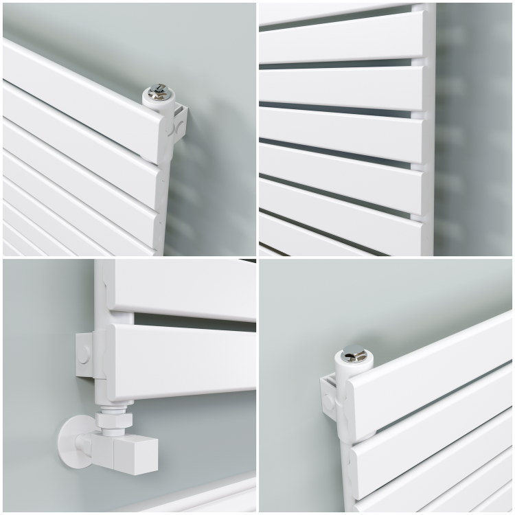 Riace Linea White Flat Designer Radiator 630x1200mm Single Panel 2881 BTU - Horizontal Bars - Image 4