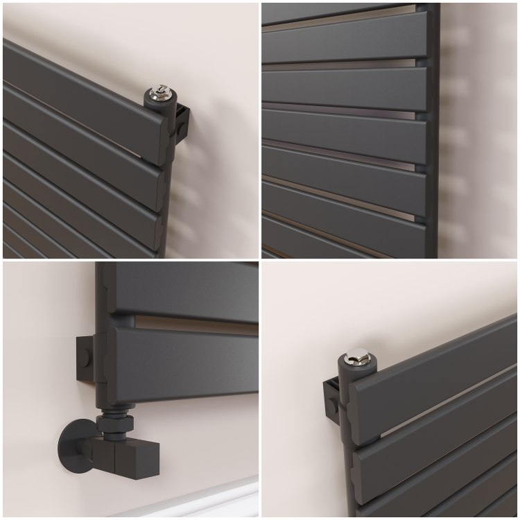 Riace Linea Midnight Black Flat Designer Radiator 630x1800mm Single Panel 4266 BTU - Horizontal Bars - Image 4