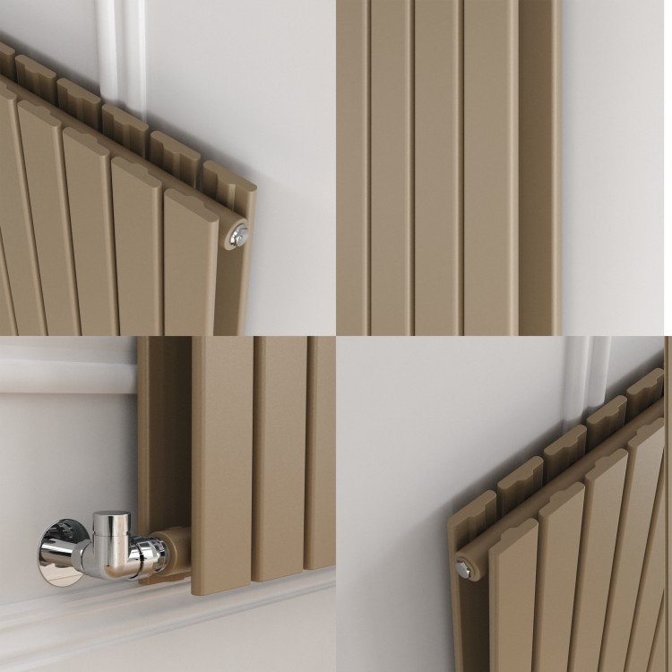 Riace Beige grey Vertical Flat Designer Radiator 1600x408mm Double Panel 3687 BTU - Image 4