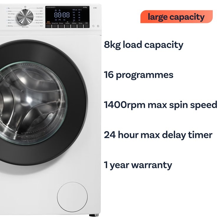 electriQ 8kg 1400rpm Washing Machine - White - Image 4
