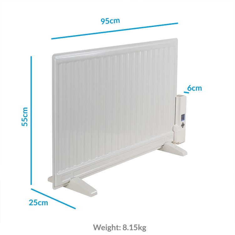 electriQ 800W Slim Wall Mounted Oil Filled Radiator H550xW950mm Weekly Timer - White - Image 5