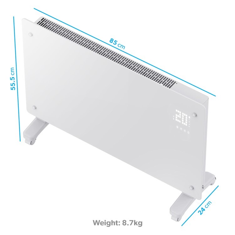 electriQ 2500W Smart Designer Glass Panel Convection Heater - Wall Mountable & Bathroom Safe - White - Image 2