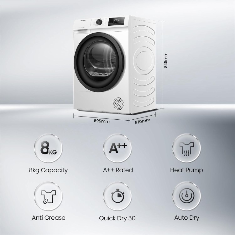 Hisense 1Q Series 8kg Heat Pump Tumble Dryer - White - Image 6