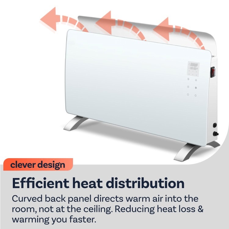 electriQ 2000W Smart Curved Designer Glass Panel Heater - Wall Mountable & Bathroom Safe - White - Image 6