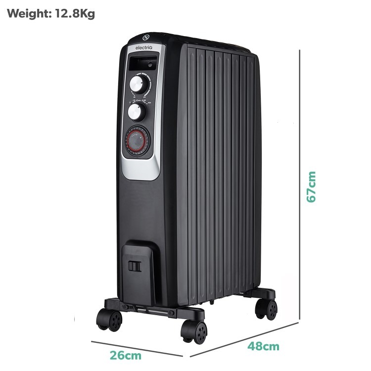 electriQ 2000W Oil Filled Radiator with Thermostat and 24 hr Timer - Black - Image 7