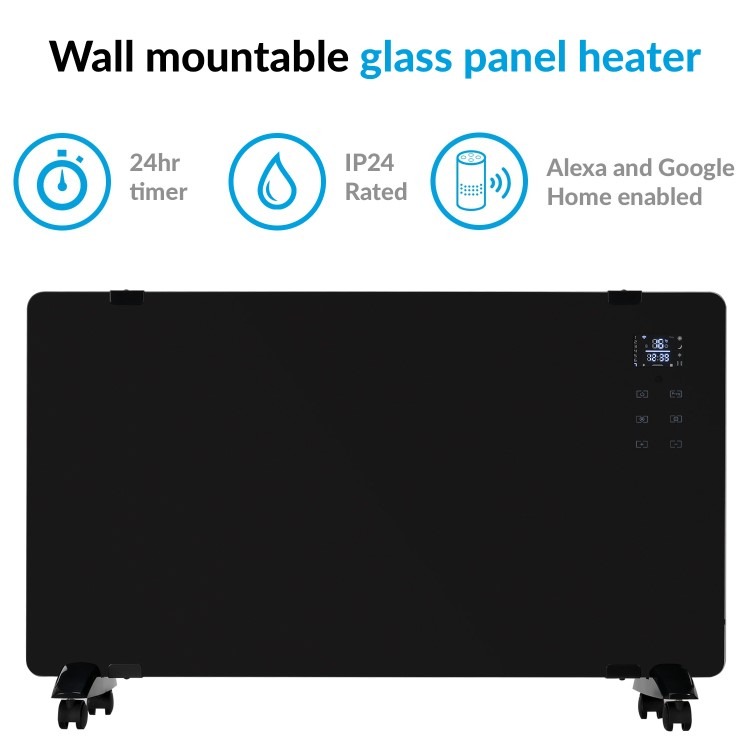 electriQ 2000W Smart Designer Glass Panel Heater - Wall Mountable & Bathroom Safe - Black - Image 9