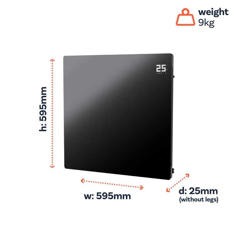 Low Energy 350W Smart Infrared Designer Glass Panel Heater - IP44 Bathroom Safe Wall Mountable or Free Standing 600x600mm - Black - Image 4