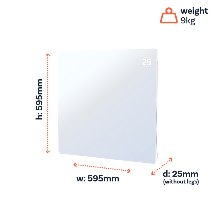 Low Energy 350W Smart Infrared Designer Glass Panel Heater - IP44 Bathroom Safe Wall Mountable or Free Standing 600x600mm - White - Image 6