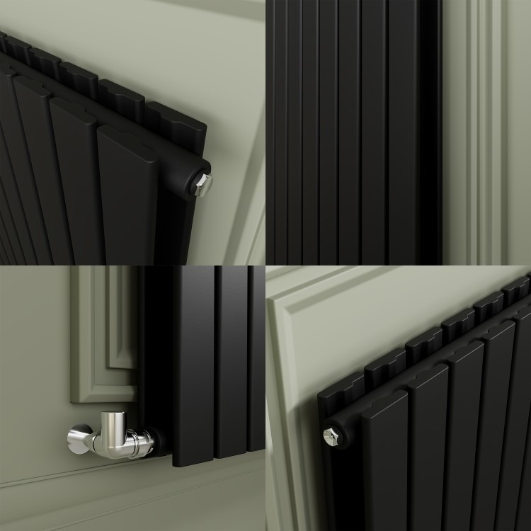 Riace Midnight Black Horizontal Flat Designer Radiator 800x884mm Double Panel 4286 BTU - Image 5