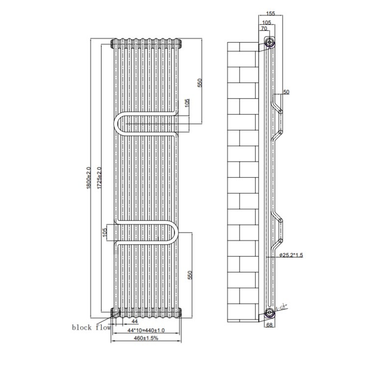 Vertical White Column Radiator with Towel Bars 1800 x 460mm - Nevis - Image 6