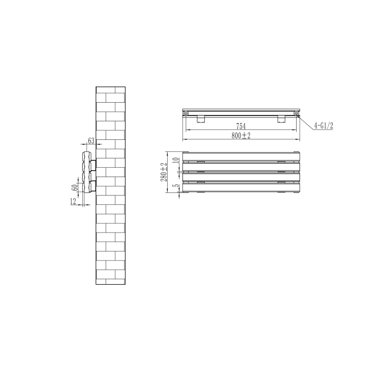 Riace Linea Dark Grey Anthracite Flat Designer Radiator 280x800mm Double Panel 1352 BTU - Horizontal Bars - Image 6