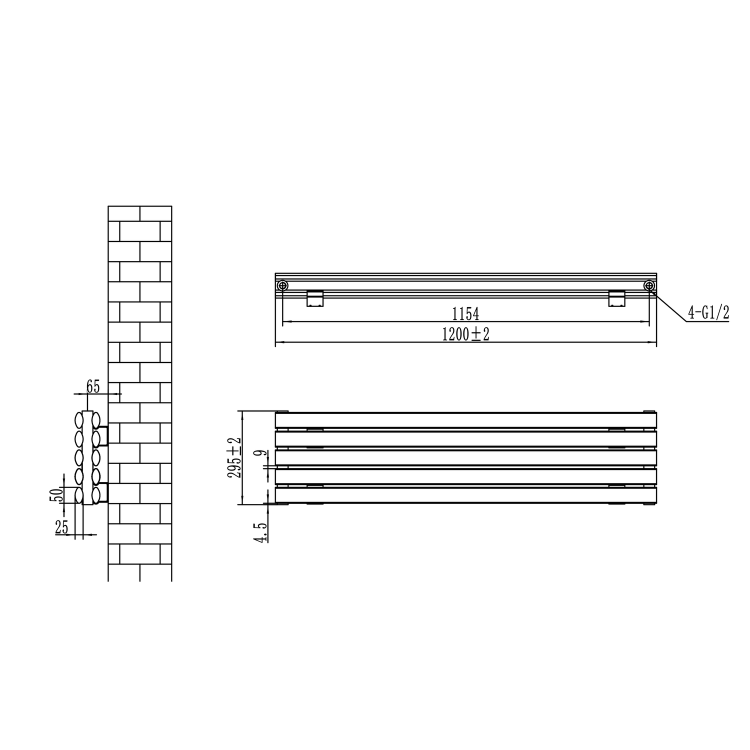 Sorrento Linea Dark Grey Anthracite Oval Designer Radiator 295x1200mm Double Panel 2177 BTU - Horizontal Bars - Image 5