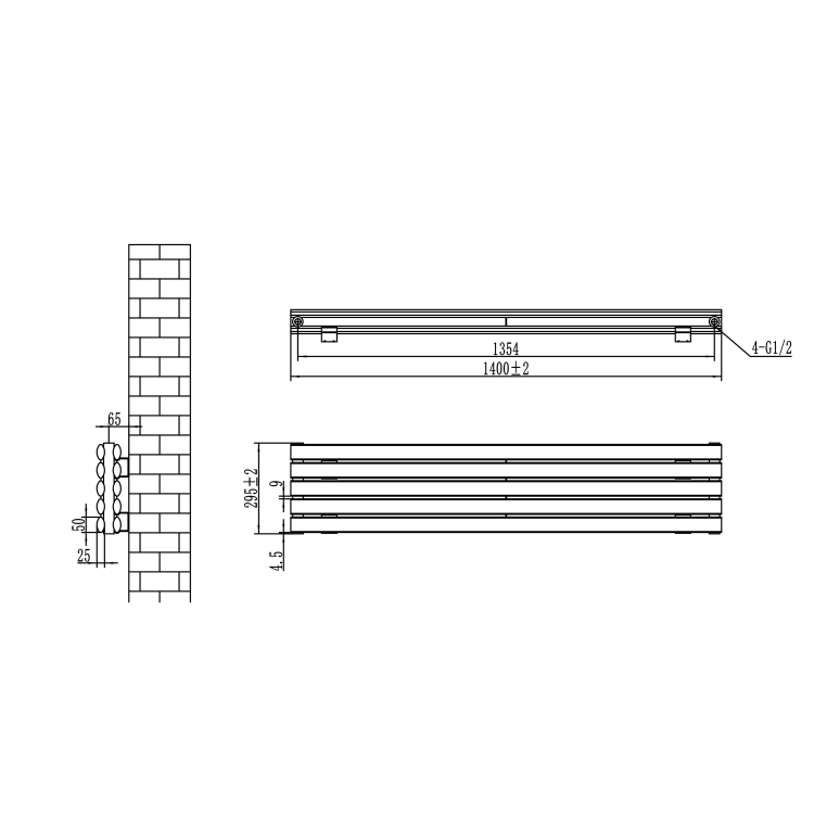 Sorrento Linea Dark Grey Anthracite Oval Designer Radiator 295x1400mm Double Panel 2509 BTU - Horizontal Bars - Image 5