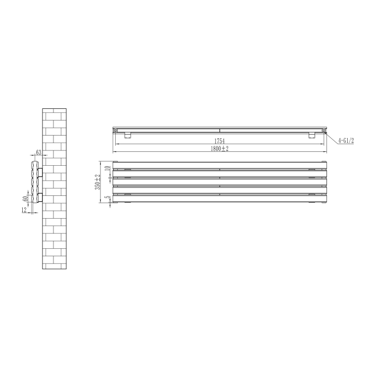 Riace Linea Midnight Black Flat Designer Radiator 630x1200mm Single Panel 2881 BTU - Horizontal Bars - Image 5