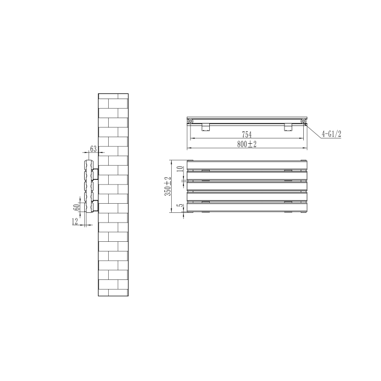 Riace Linea White Flat Designer Radiator 350x800mm Double Panel 1693 BTU - Horizontal Bars - Image 6