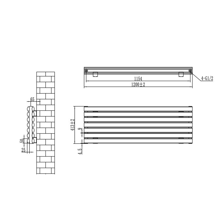 Sorrento Linea Dark Grey Anthracite Oval Designer Radiator 413x1200mm Double Panel 3048 BTU - Horizontal Bars - Image 5