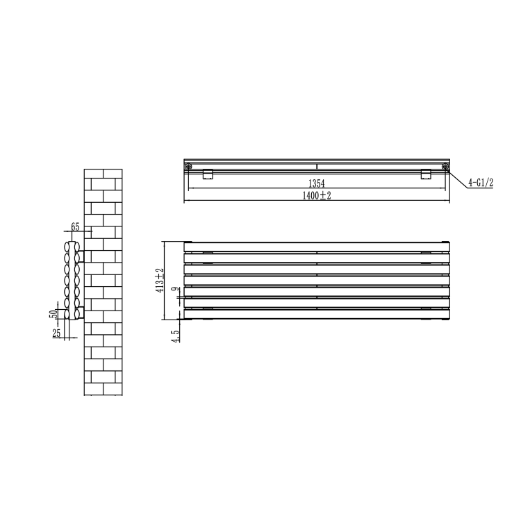 Sorrento Linea Dark Grey Anthracite Oval Designer Radiator 413x1400mm Double Panel 3509 BTU - Horizontal Bars - Image 5