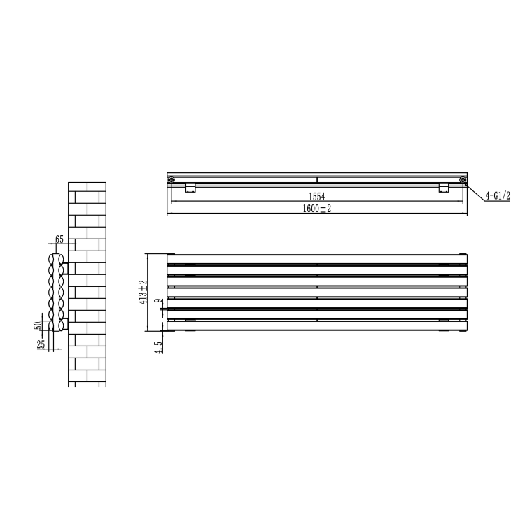 Sorrento Linea Dark Grey Anthracite Oval Designer Radiator 413x1600mm Double Panel 3973 BTU - Horizontal Bars - Image 5