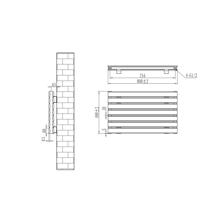 Riace Linea Dark Grey Anthracite Flat Designer Radiator 490x800mm Double Panel 2369 BTU - Horizontal Bars - Image 6