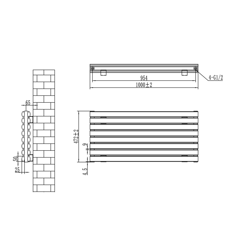 Sorrento Linea Dark Grey Anthracite Oval Designer Radiator 590x800mm Double Panel 3024 BTU - Horizontal Bars - Image 6
