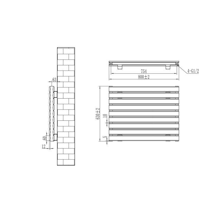 Riace Linea Dark Grey Anthracite Flat Designer Radiator 630x800mm Double Panel 3044 BTU - Horizontal Bars - Image 6