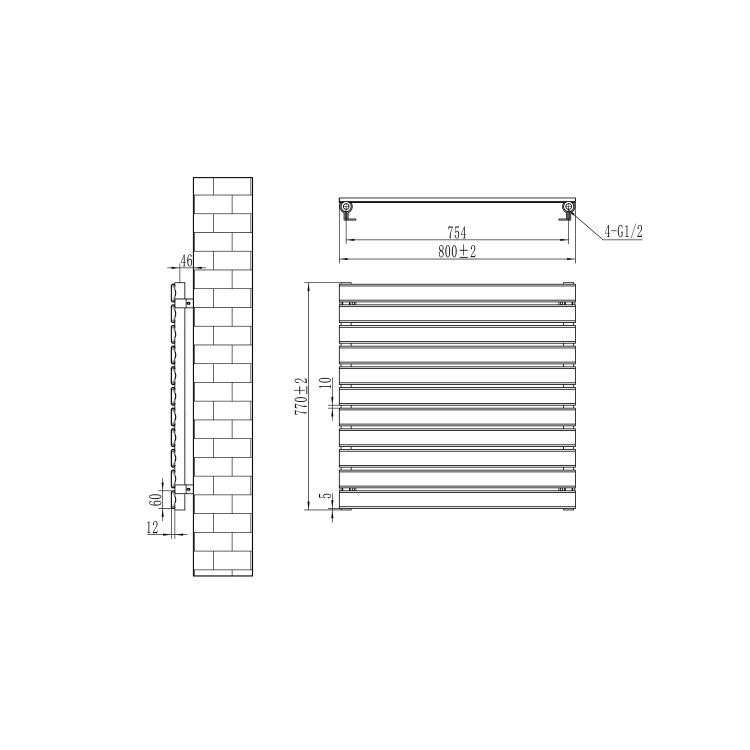 Riace Linea Dark Grey Anthracite Flat Designer Radiator 770x800mm Single Panel 2430 BTU - Horizontal Bars - Image 6