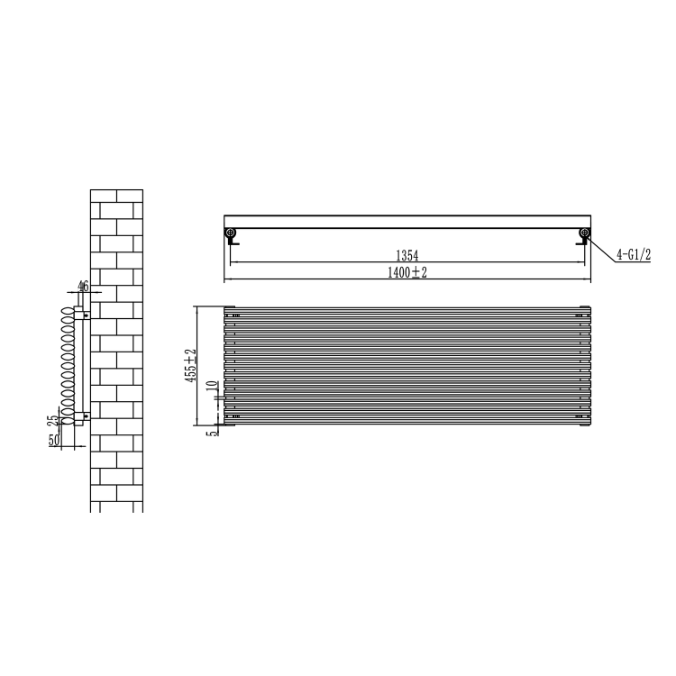Ventura Linea Dark Grey Anthracite Oval Unique Designer Radiator 455x1200mm Single Panel 2836 BTU - Horizontal Bars - Image 5